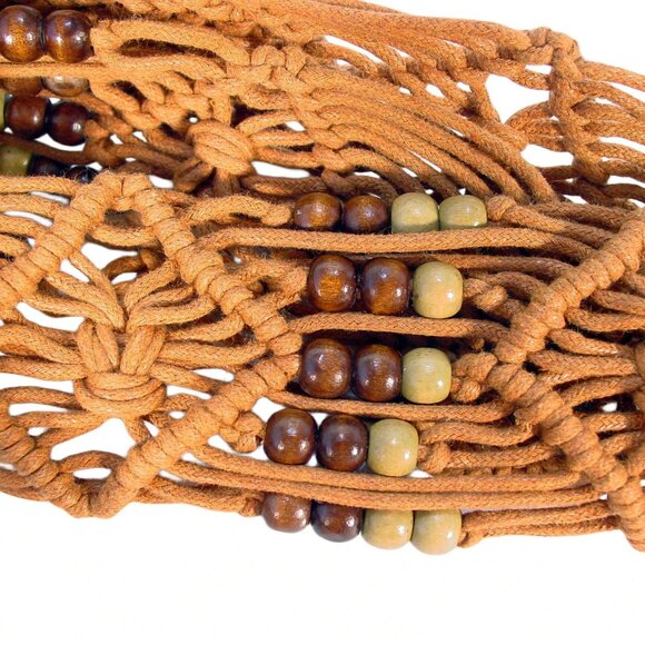 ARTISAN Handmade Wide Macrame Beaded Belt Wooden Buckle O/S - Picture 4 of 4